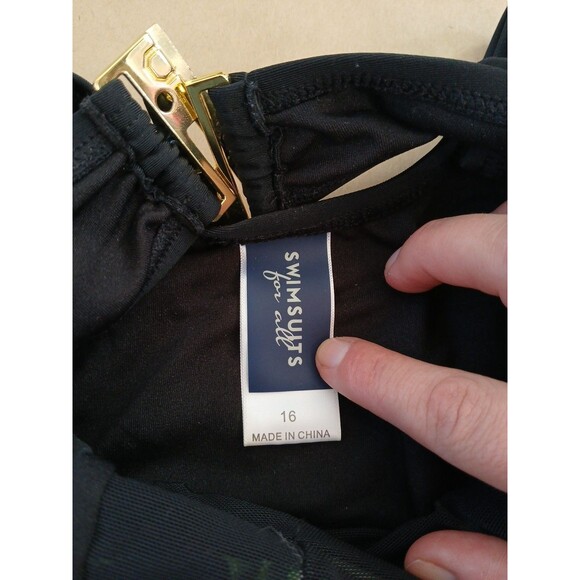 Swimsuits For All Womens 16 One Piece Swimsuit Black Floral Padded Wide Strap - Picture 3 of 5